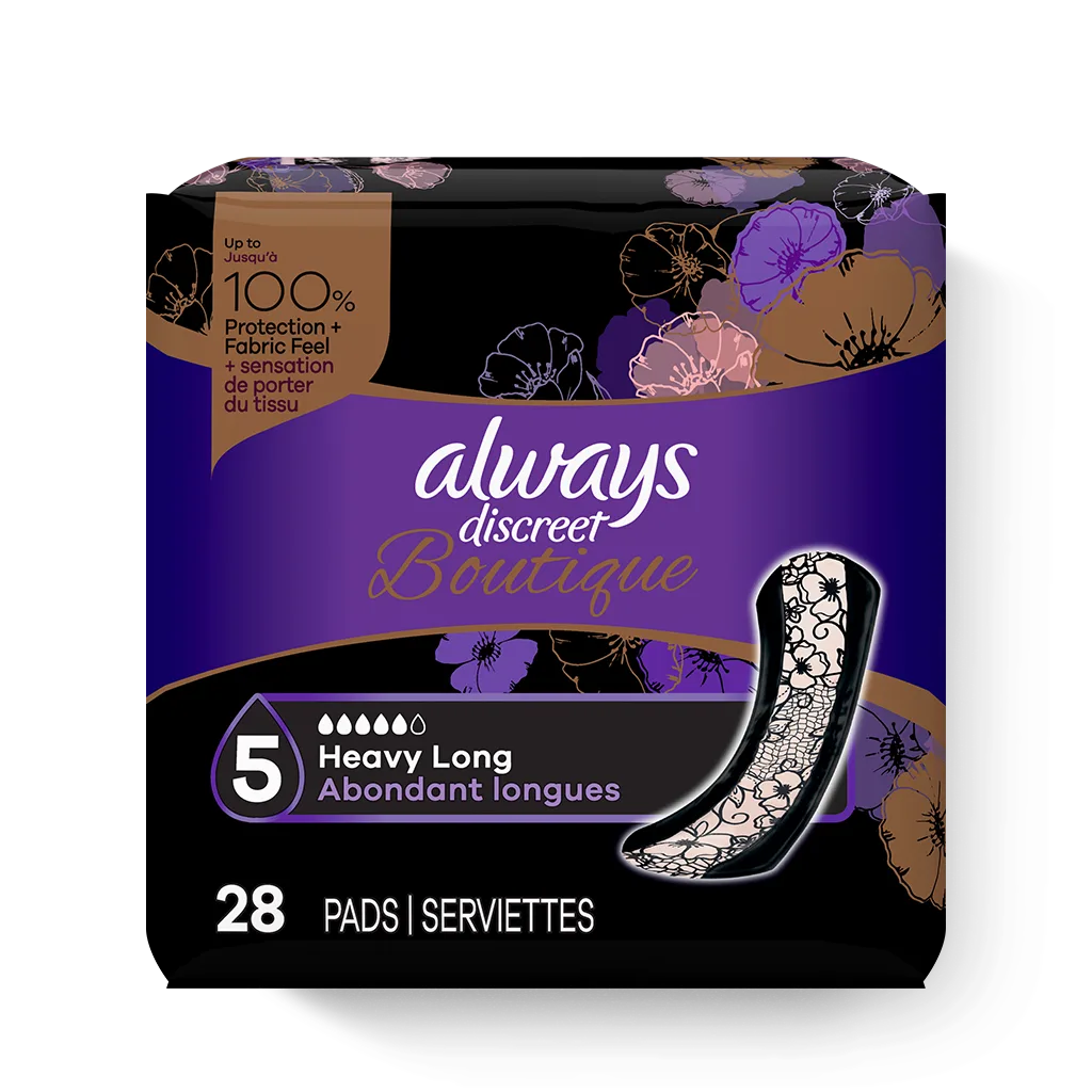 Always Discreet Boutique Incontinence Pads, Heavy, Long Length