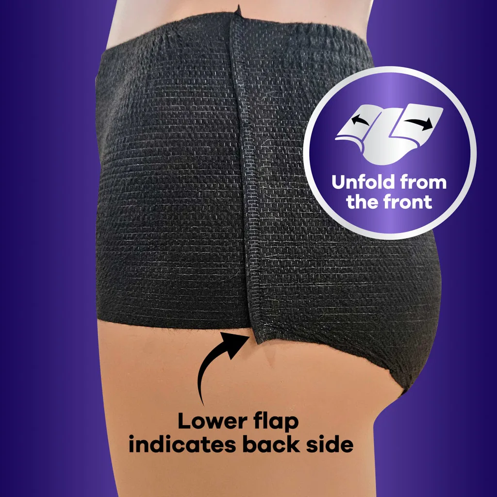 Unfold product from the front to help with front-to-back distinction. Lower flap indicates back side
