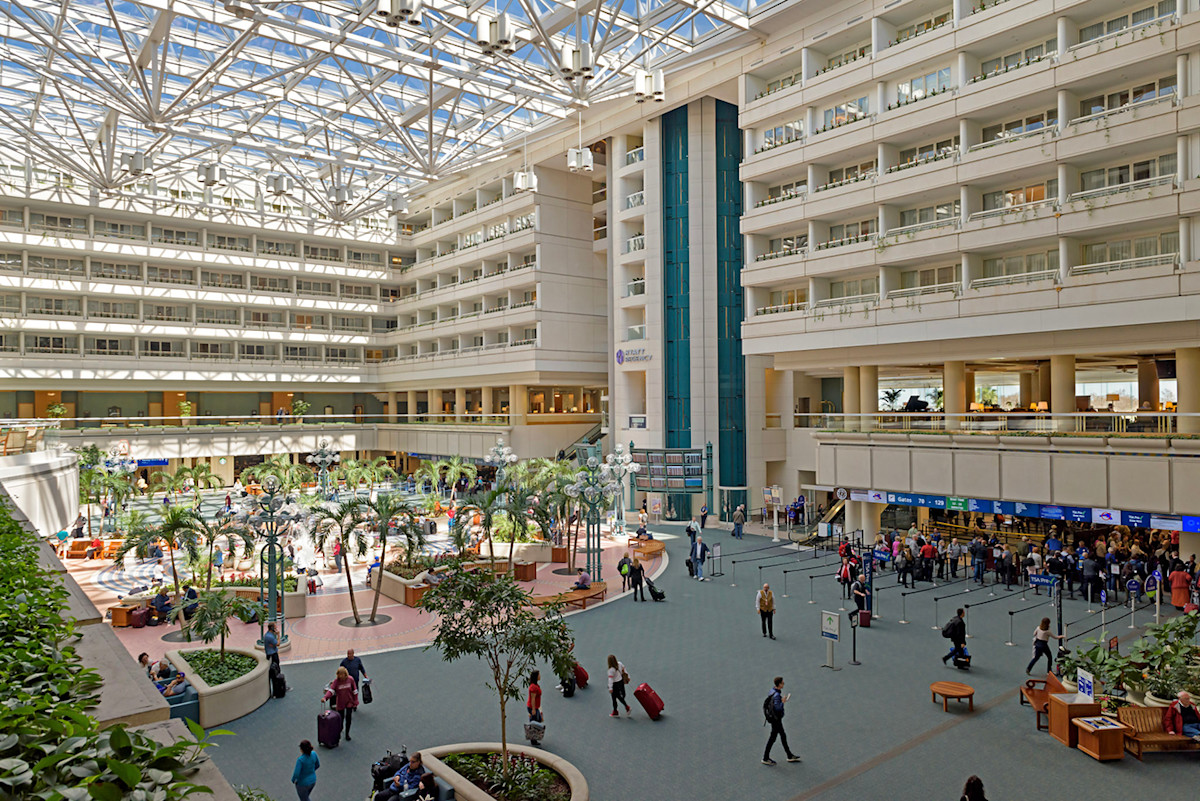 Photo looking down from Hyatt room balcony at the atrium.