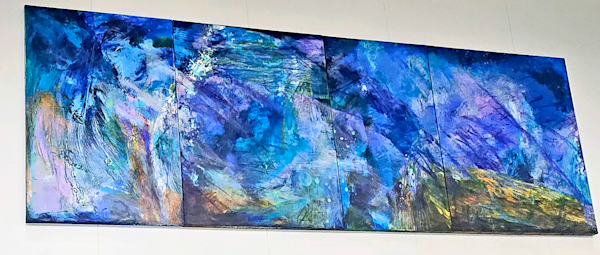 Title of artwork: “Orlando Springs”
Artist: Margaret Ross Tolbert
Details: 2026, oil paintings and mixed media on canvas.
Hundreds of the artist’s mosaic paintings were originally commissioned in 2011 for the international arrivals area and were relocated and expanded with the addition of a series of larger paintings. The updated installation engages viewers on a visual journey into Florida’s geographically unique underground water system.
GOAA Art Collection
Location: Level 4 and Level 6, Terminal C