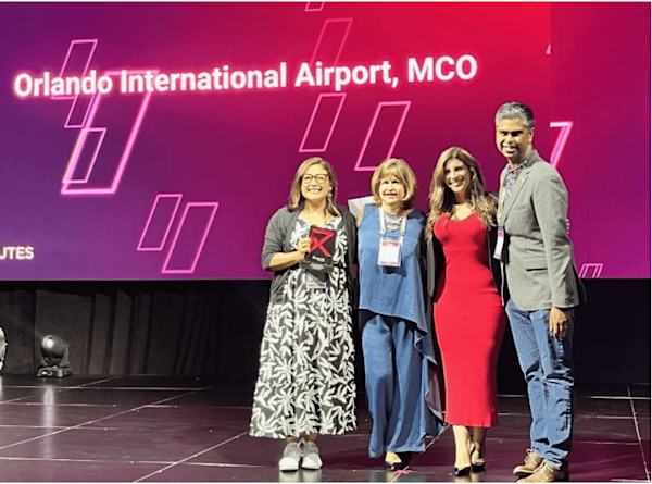 Press Release Photo - Orlando International Wins Routes Americas Award For Air Service Development - Pictured are: Juliana Pena, GOAA Assistant VP Air Service Development, Vicki Jaramillo, GOAA Chief Development Officer Marketing, Routes representative and Darren L’Appanna, GOAA Manager of Air Service Development