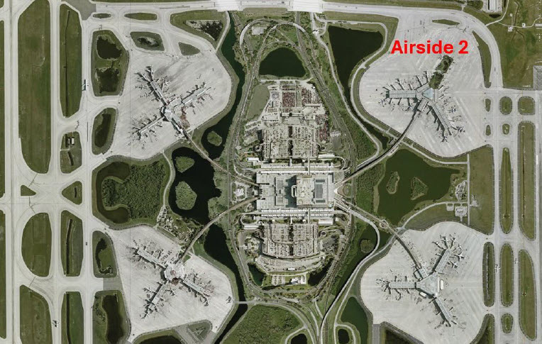 Aerial photo showing the location of the new Airside 2 gate expansion.