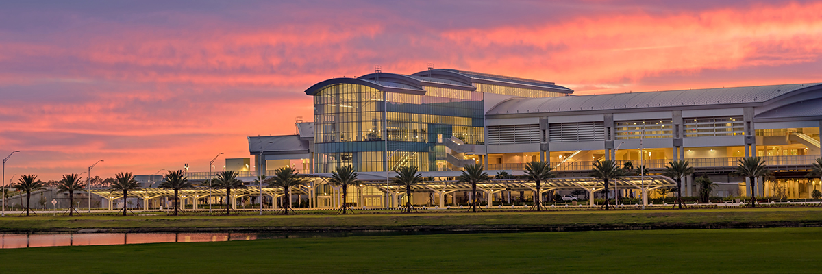 Outside sunset photo of Terminal C.
