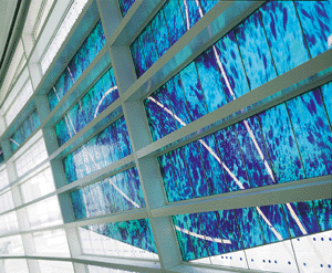 Artist: Kenneth von Roenn
Details: 2002, 14 by 100 feet, Stained glass
Collection: GOAA Art Collection
Location: Bridge to Ground Transportation Facility