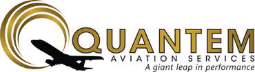 Quantem aviation services. A giant leap in performance. Logo.