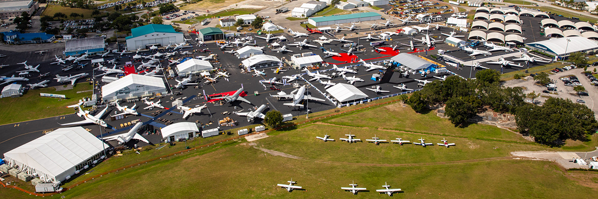 2002 aerial photo of planes on display at ORL. Orlando hosted the static display for the National Business Aviation Association convention.