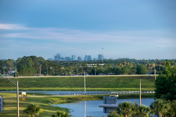 A view of downtown Orlando looking from the airport.
