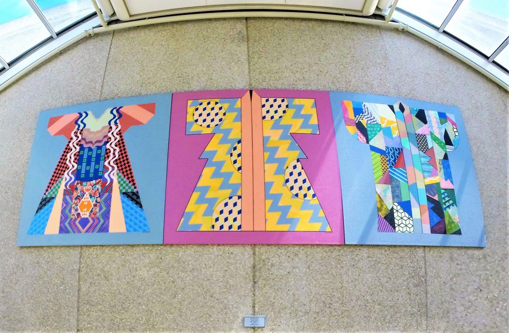 Artist: Miriam Schapiro (1923-2015)
Details: 1981, 8 by 21 feet, Acrylic on canvas
Collection: GOAA Art Collection
Location: Terminals A & B, Level 3, Security Checkpoint for Gates 1-59