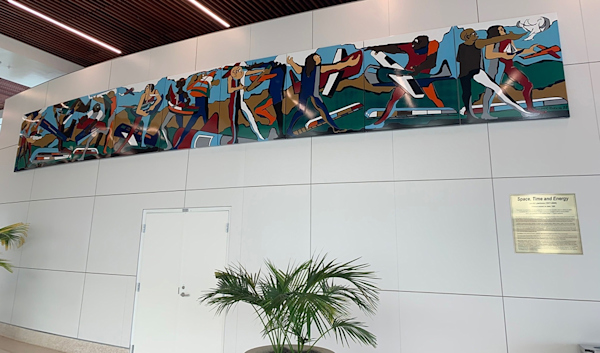 Artist: Jacob Lawrence (1917-2000)
Details: 1988, 4 feet by 32 feet, Enamel on steel
Collection: GOAA Art Collection
Location: Train Station, Level 3