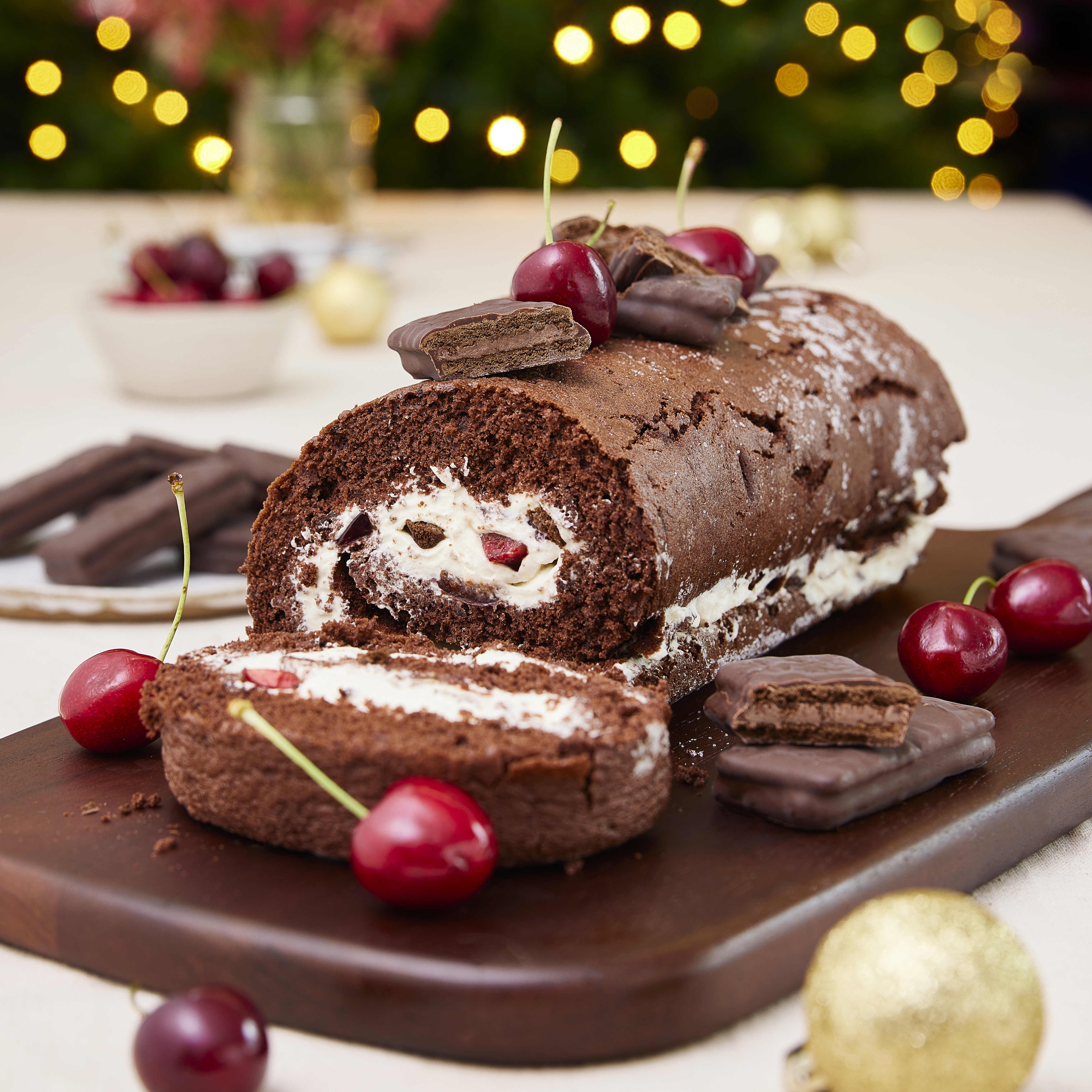 Hero image of the Dark Tim Tam Chocolate Cherry Roulade 