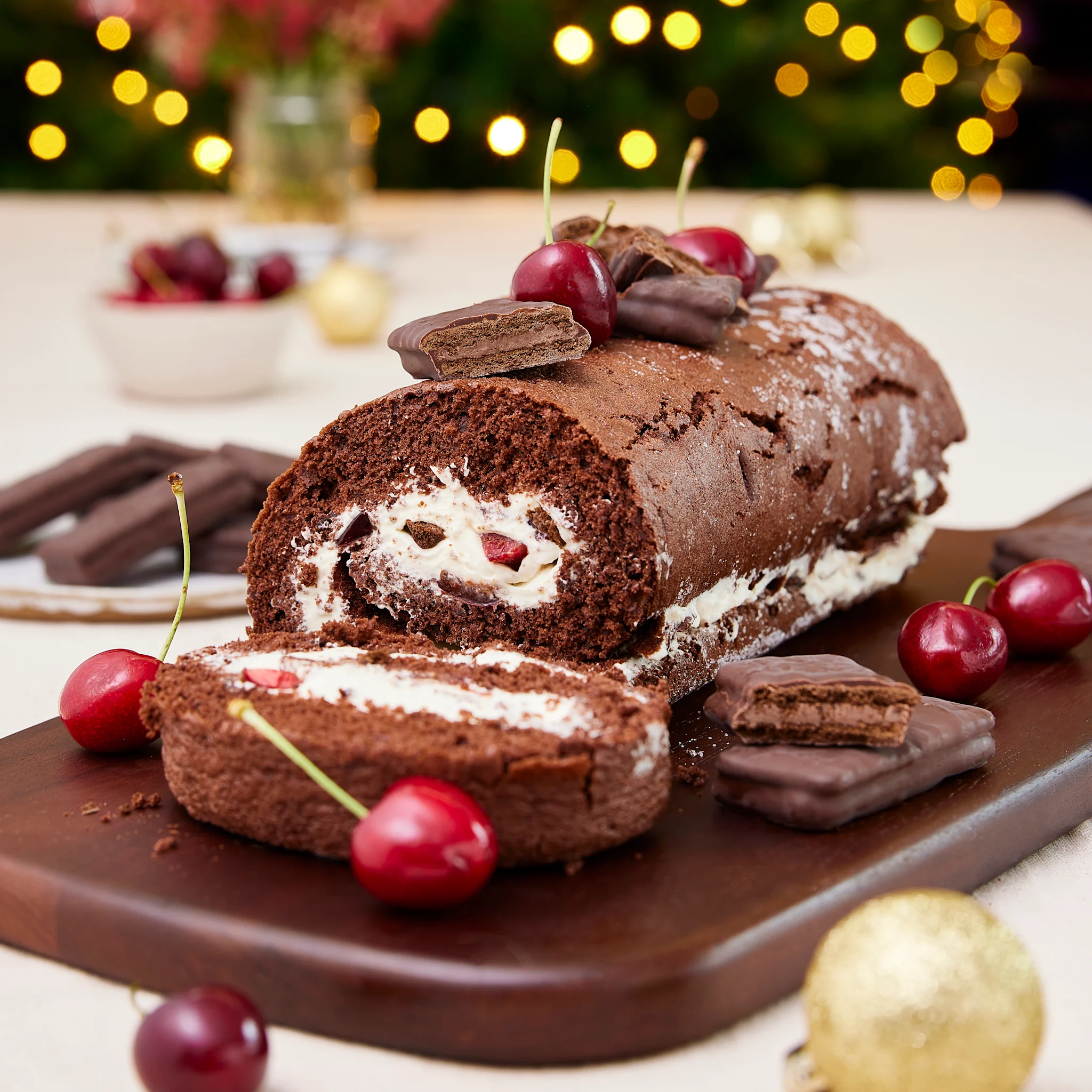 Dark Tim Tam Chocolate Cherry Roulade - Display