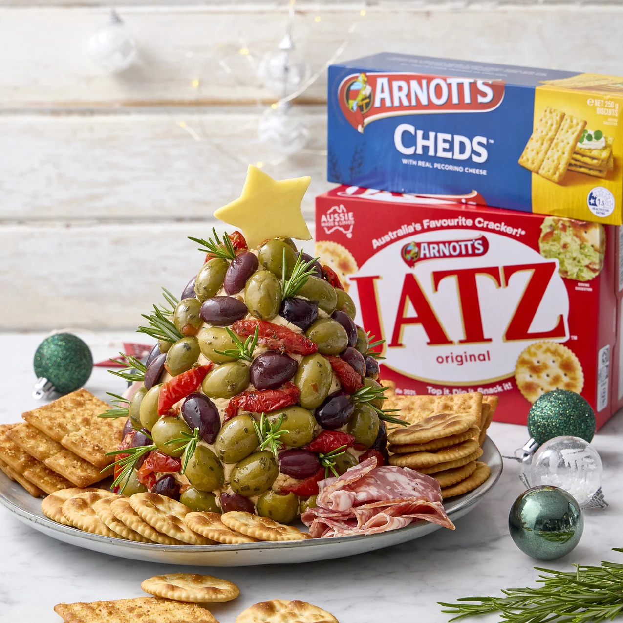 Hero Image Recipe  Arnott's Cream Cheese Olive Christmas Tree 