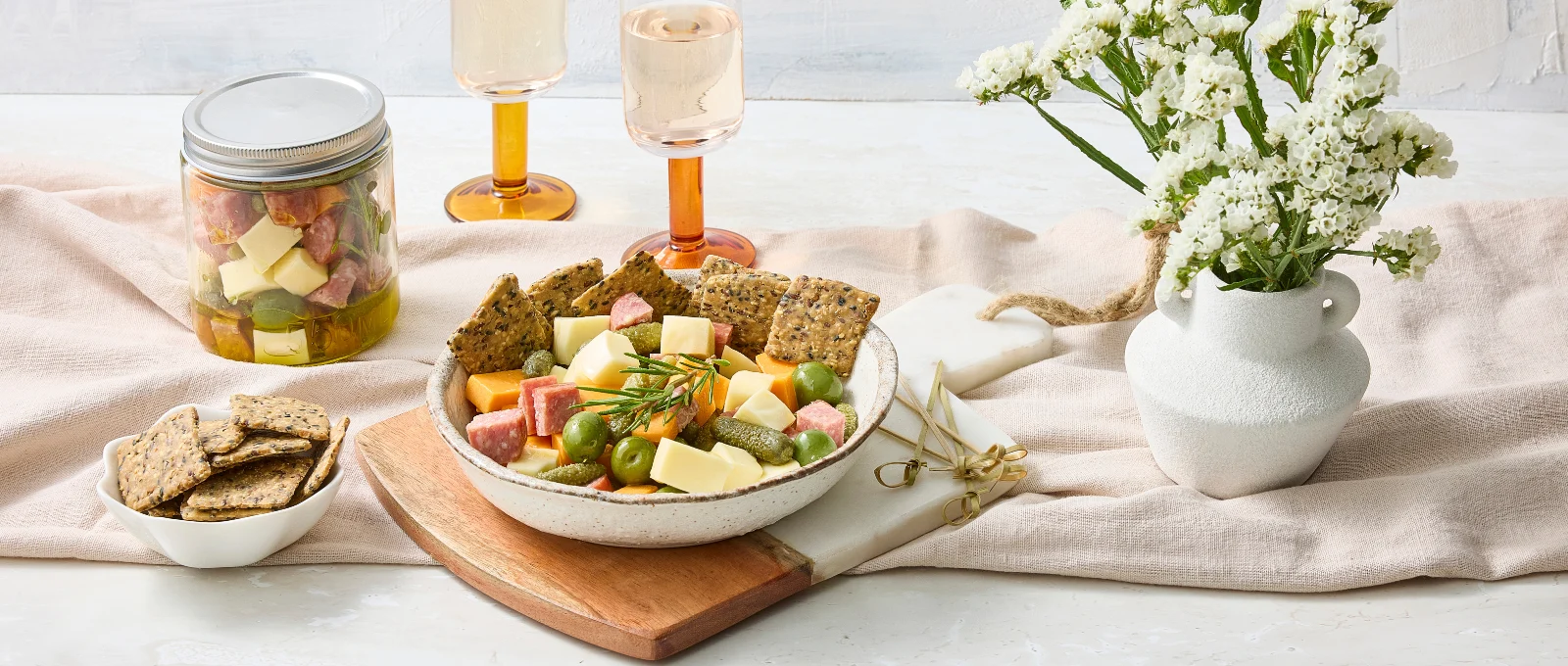 Hero Image Recipe Prep Ahead Marinated Cheese Cups with Seeded Crackers 