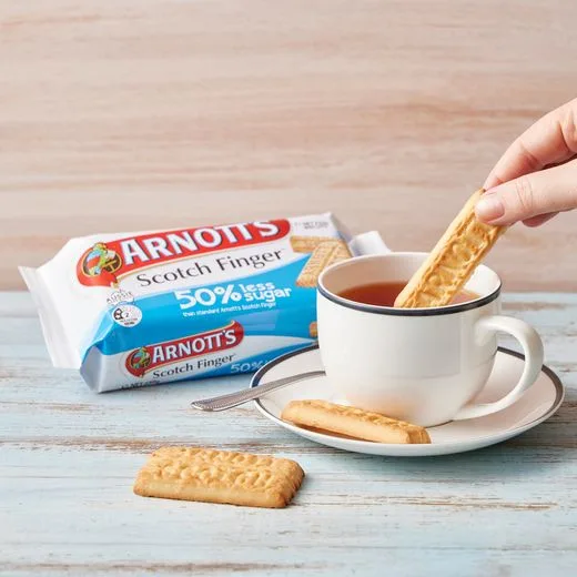Image of reduced sugar scotch finger and cup of tea