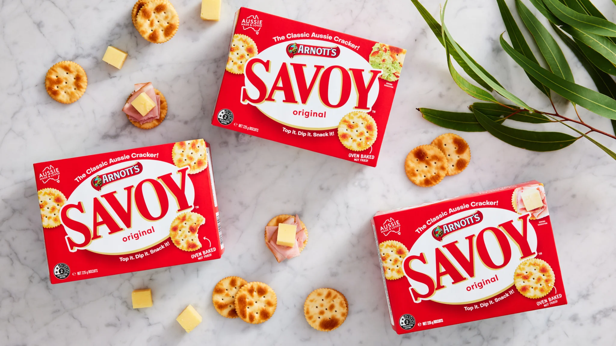Image of three Savoy Boxes with ham and cheese