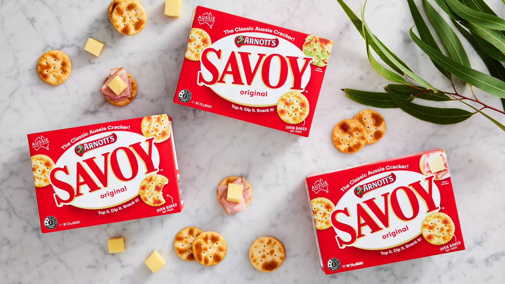Image of three Savoy Boxes with ham and cheese