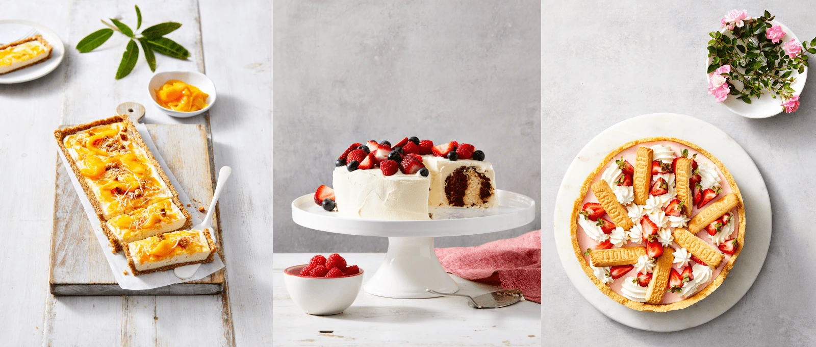 Picture of Mango Cheesecake, Choc Ripple Cake and Strawberry Cheesecake