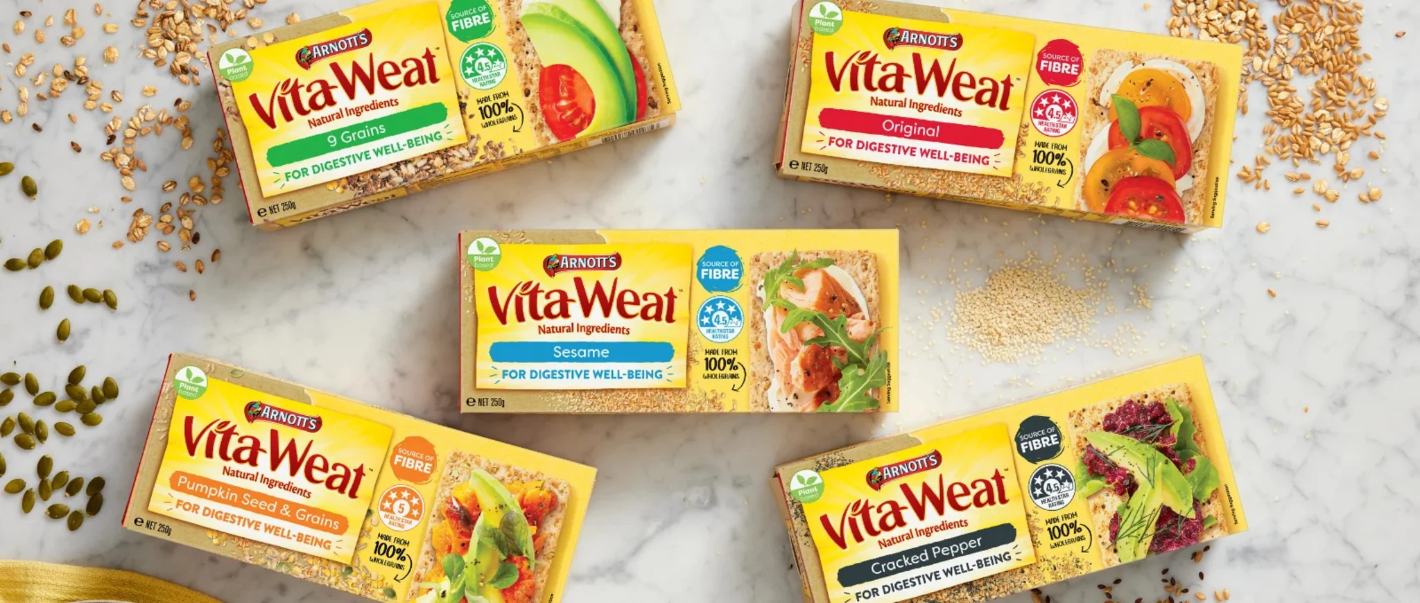 Image of 5 vita-weat boxes and various seeds