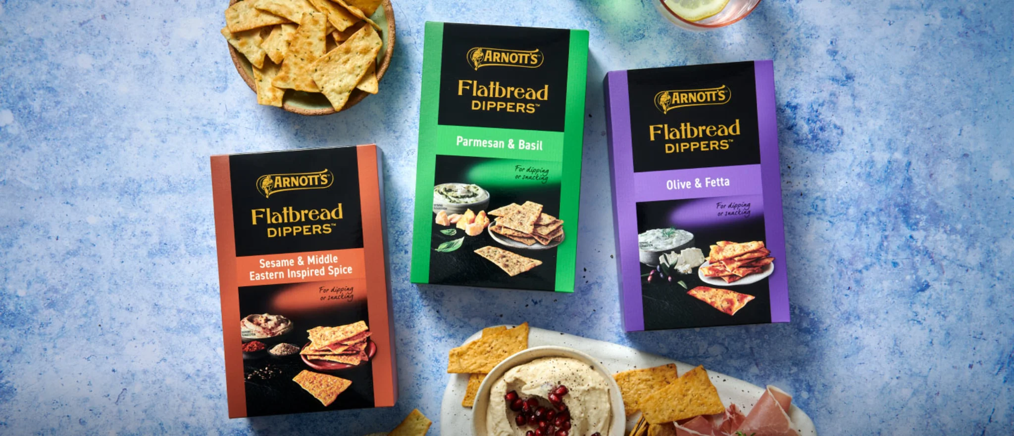 Range Shot of Arnott's Flatbread Dippers Range