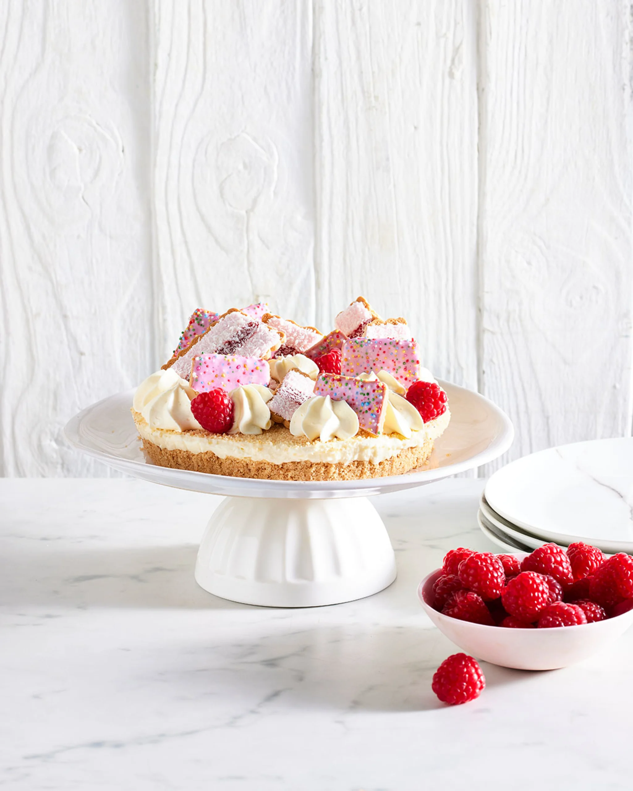 Hero Image Recipe Iced VoVo and Hundreds & Thousands Cheats Cheesecake