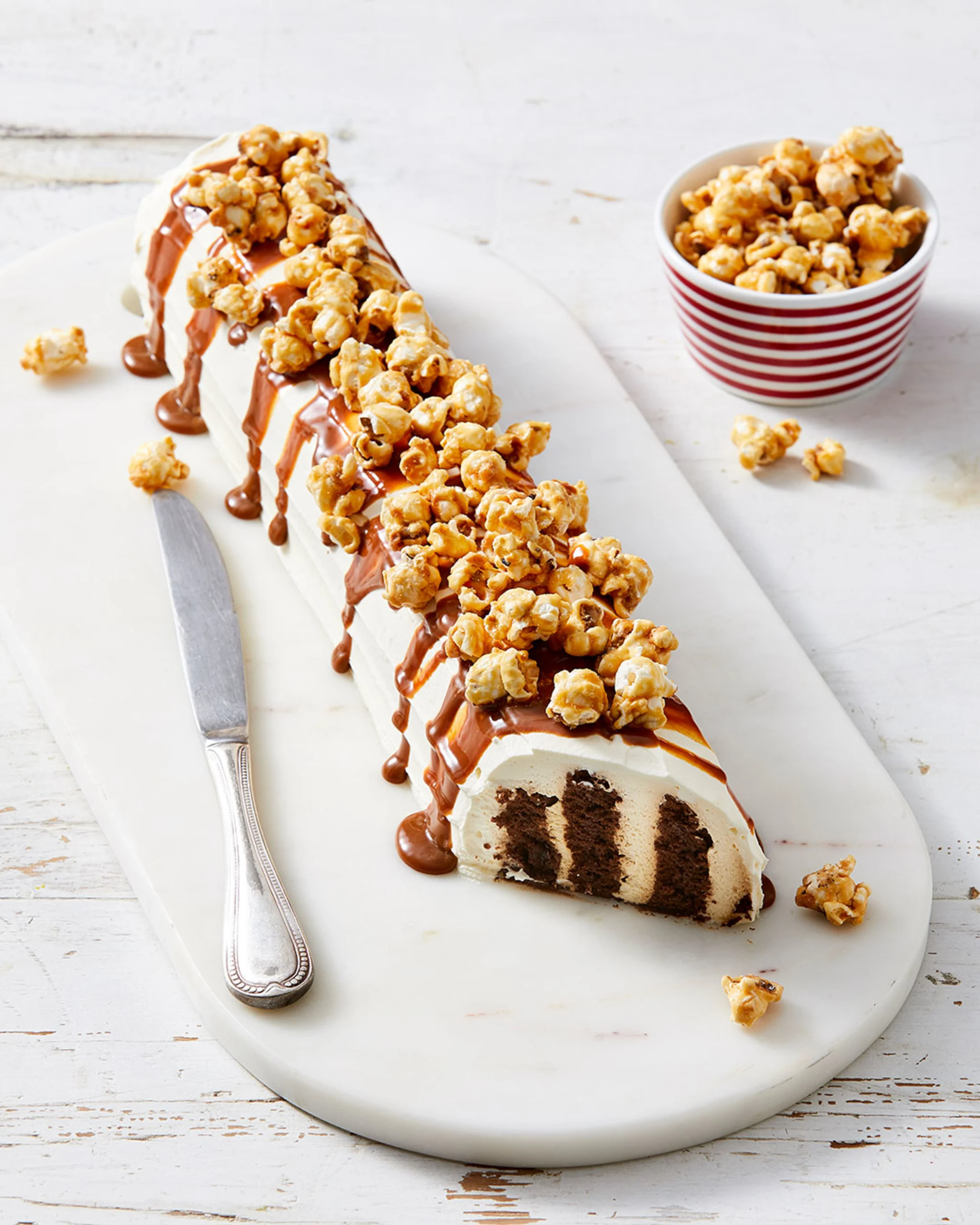 Hero Image Recipe Arnott’s Choc Ripple Caramel Popcorn Log