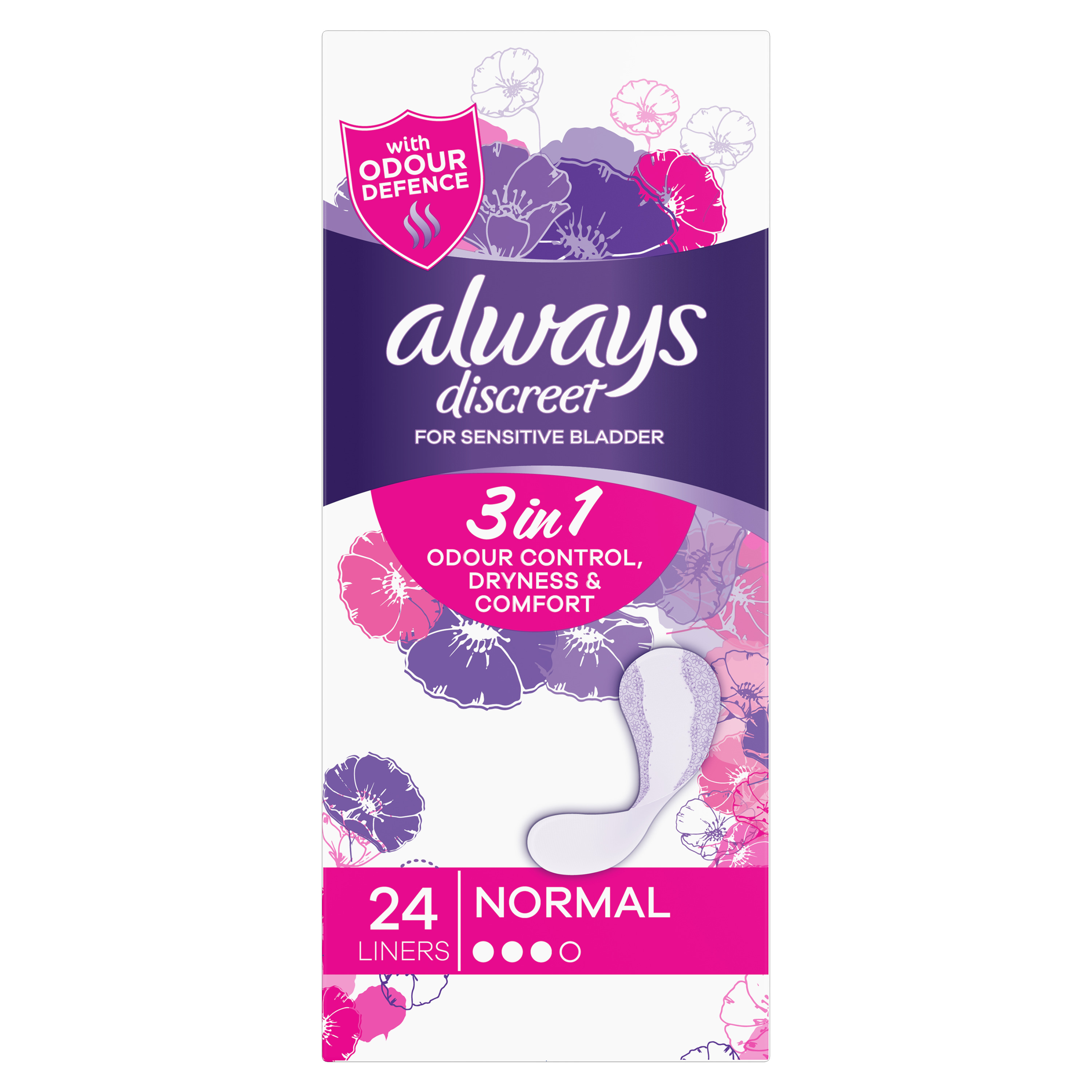 Pack of Always Discreet Incontinence, normal size, 24 liners