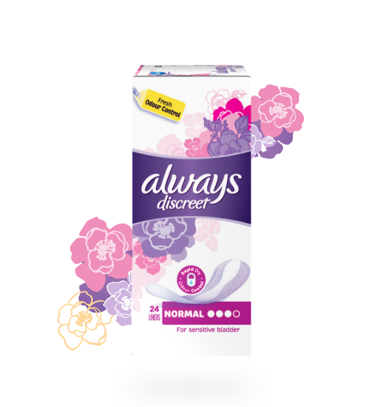 A packet of Always Discreet incontinence liners in size normal