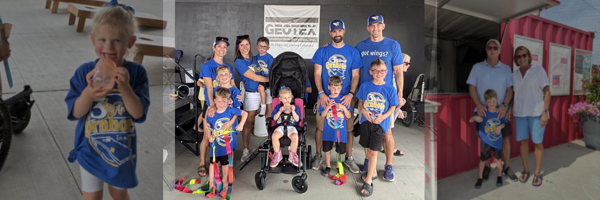 Collage of 3 photos from the Granville Angels Cornhole for a Cause fundraiser