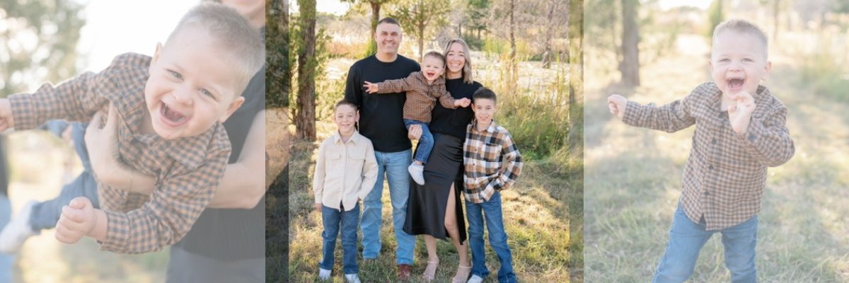 Three family photos of the Seago Family and son Tripp