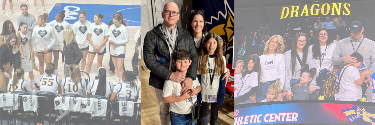 3 photos from the Drexel Women's Basketball Angelman Syndrome Awareness game.
