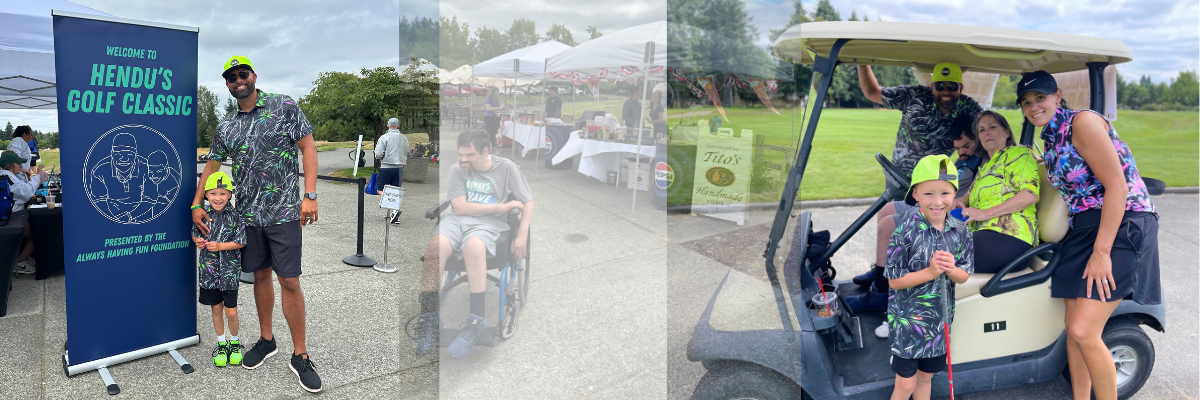 Three photos of the Always Having Fun Foundation Golf Event.