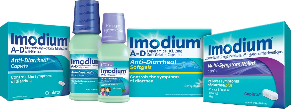 The full product lineup of Imodium anti-diarrheal products for adults and children
