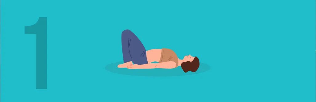 Woman lying on the ground with knees up in a wind-relieving yoga position (Pawanmuktasana)