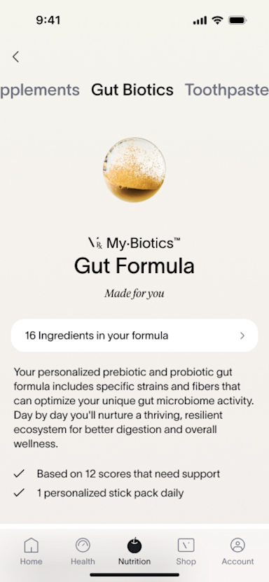 App Screen - Precision Probiotics + Prebiotics Recommendations