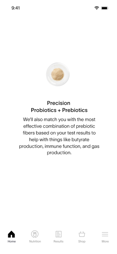 App Screen - Precision Probiotics + Prebiotics Recommendations