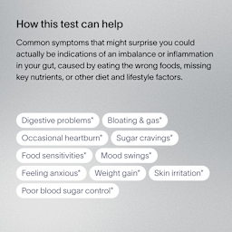 A light gray block of text describing surprisingly common symptoms for imbalanced or inflammation-related gut health caused by eating the wrong foods, missing key nutrients, and lifestyle factors