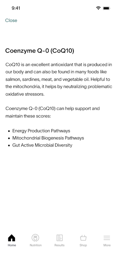 App Screen - Coenzyme Q-0 (CoQ10)