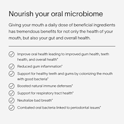 A gray block of text describing the importance of nourishing your oral microbiome, and how the Viome VRx Oral Lozenges help with daily doses of personalized, beneficial ingredients