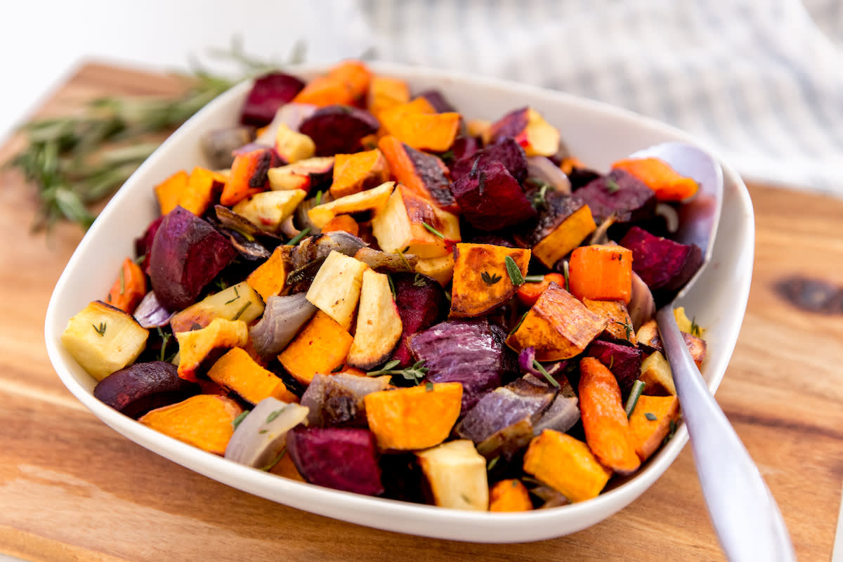 Roasted Root Veggies in dish