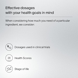 A light gray block of text describing how Viome delivers effective dosages personalized to customer health goals