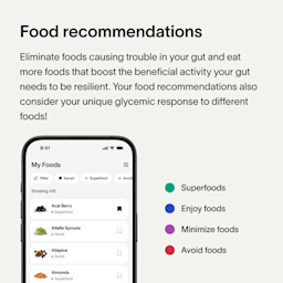 A light green background and black text that describes how eliminating foods causing trouble in the eat, and eating more Viome-recommended beneficial foods rich in good bacteria, can help the gut become more resilient