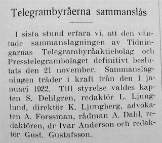 Telegrambyråerna sammanslås