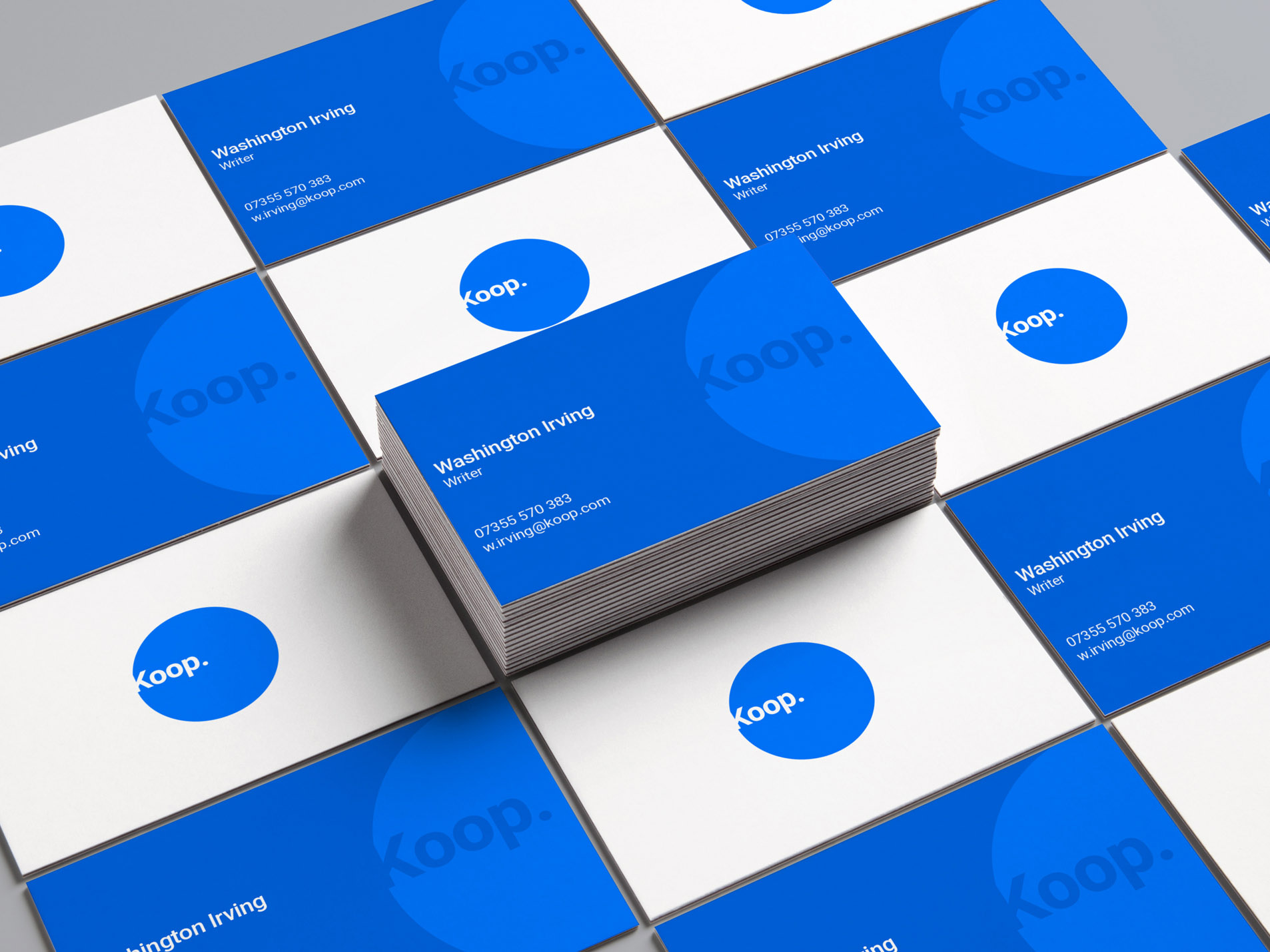 An example of the Koop branding on business cards