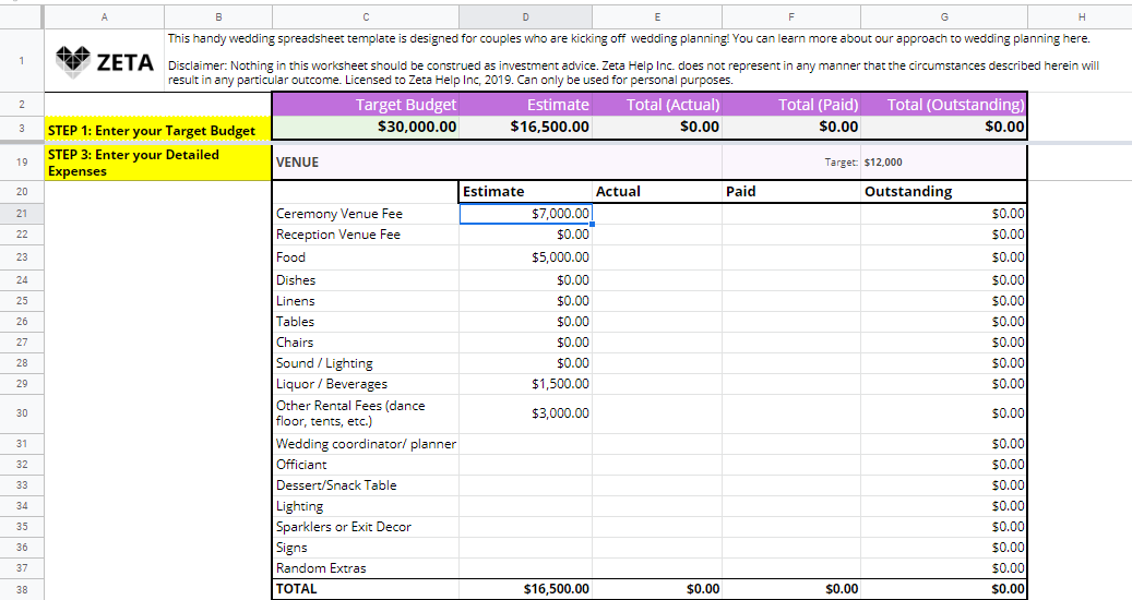 wedding budget planner excel template