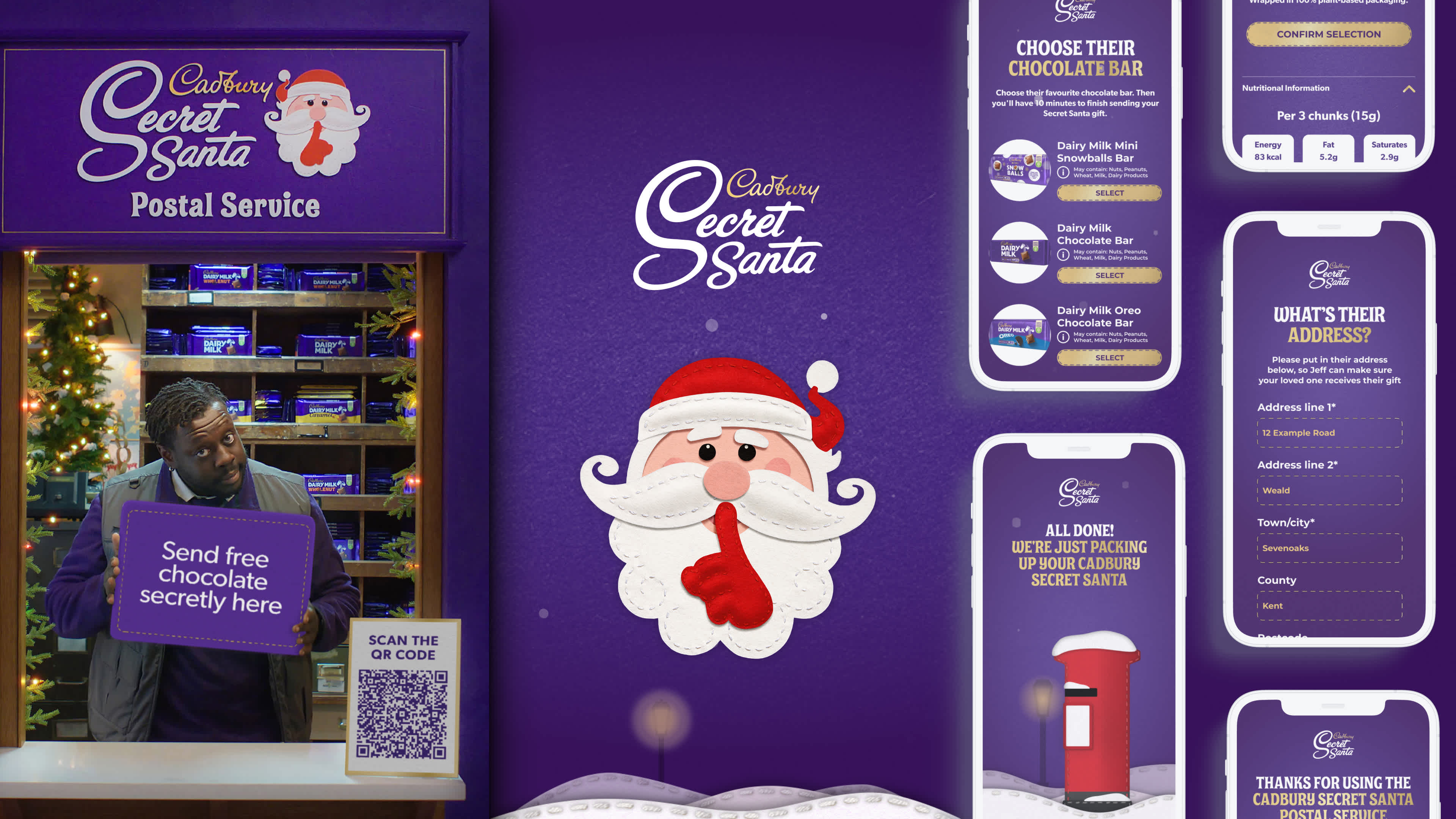 Image depicting a Cadbury Secret Santa campaign with a showcase of the application featuring interactive features.