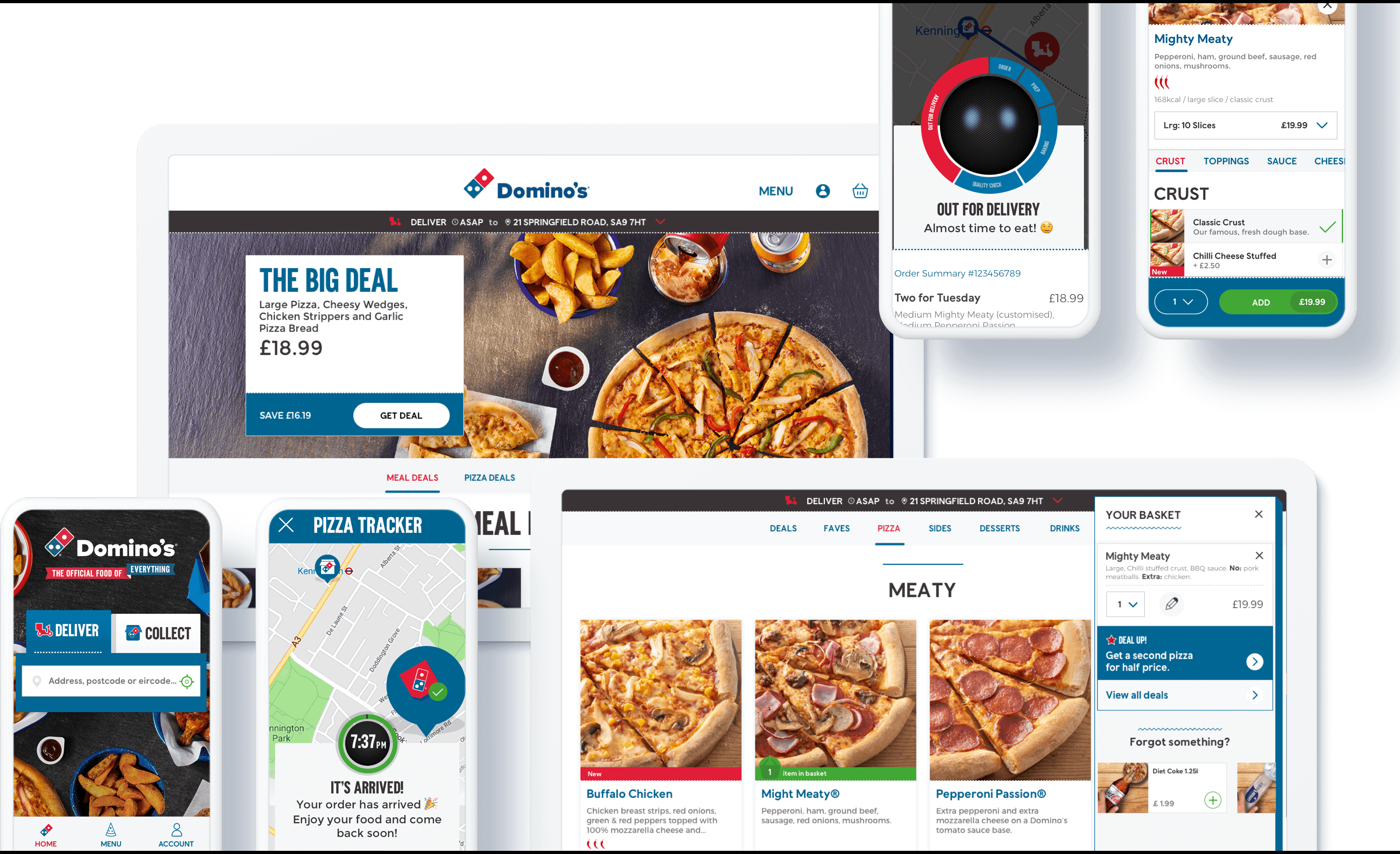 Demo of Domino's website functionality on different devices