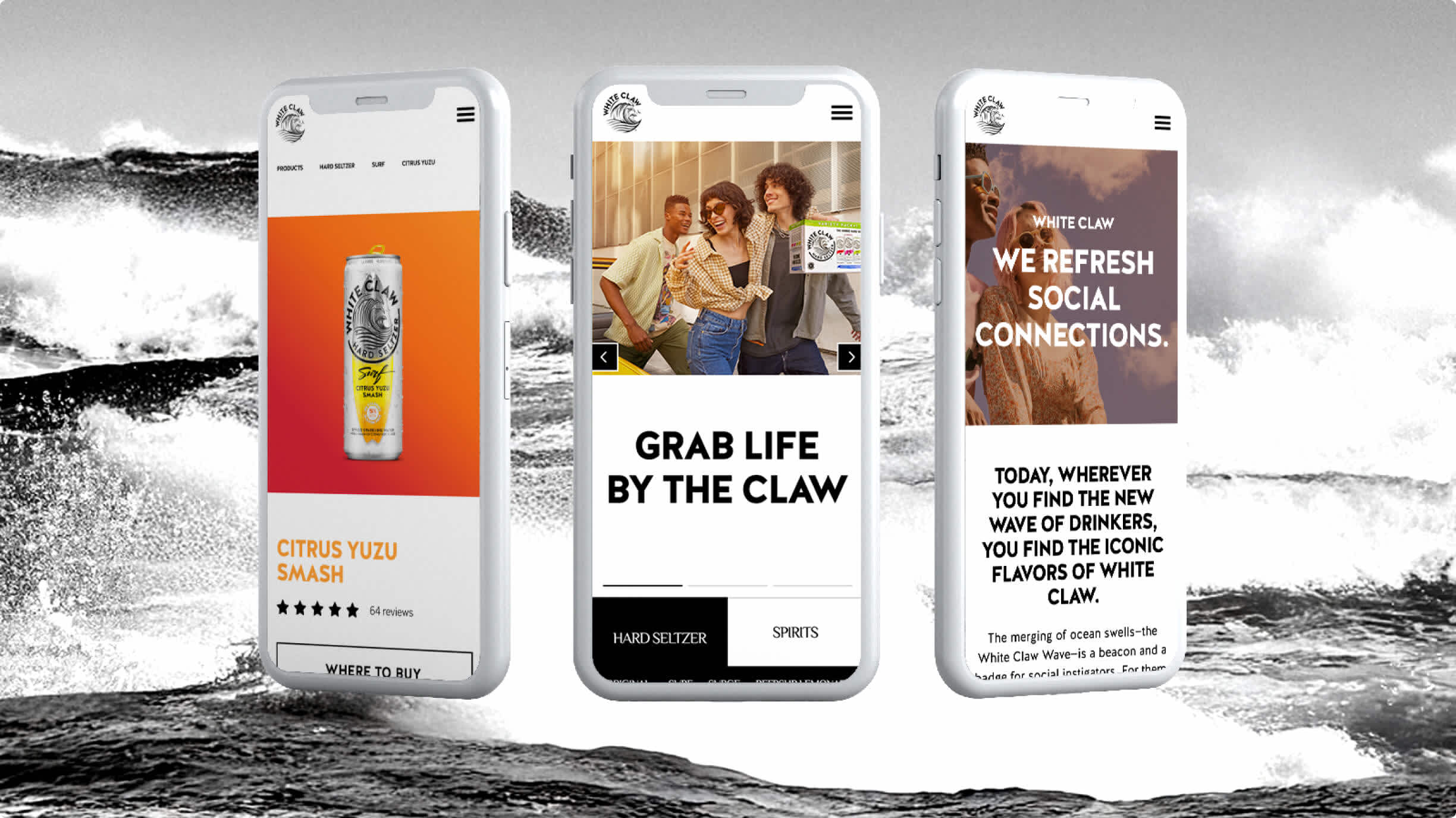 Mobile phones displaying White Claw websites