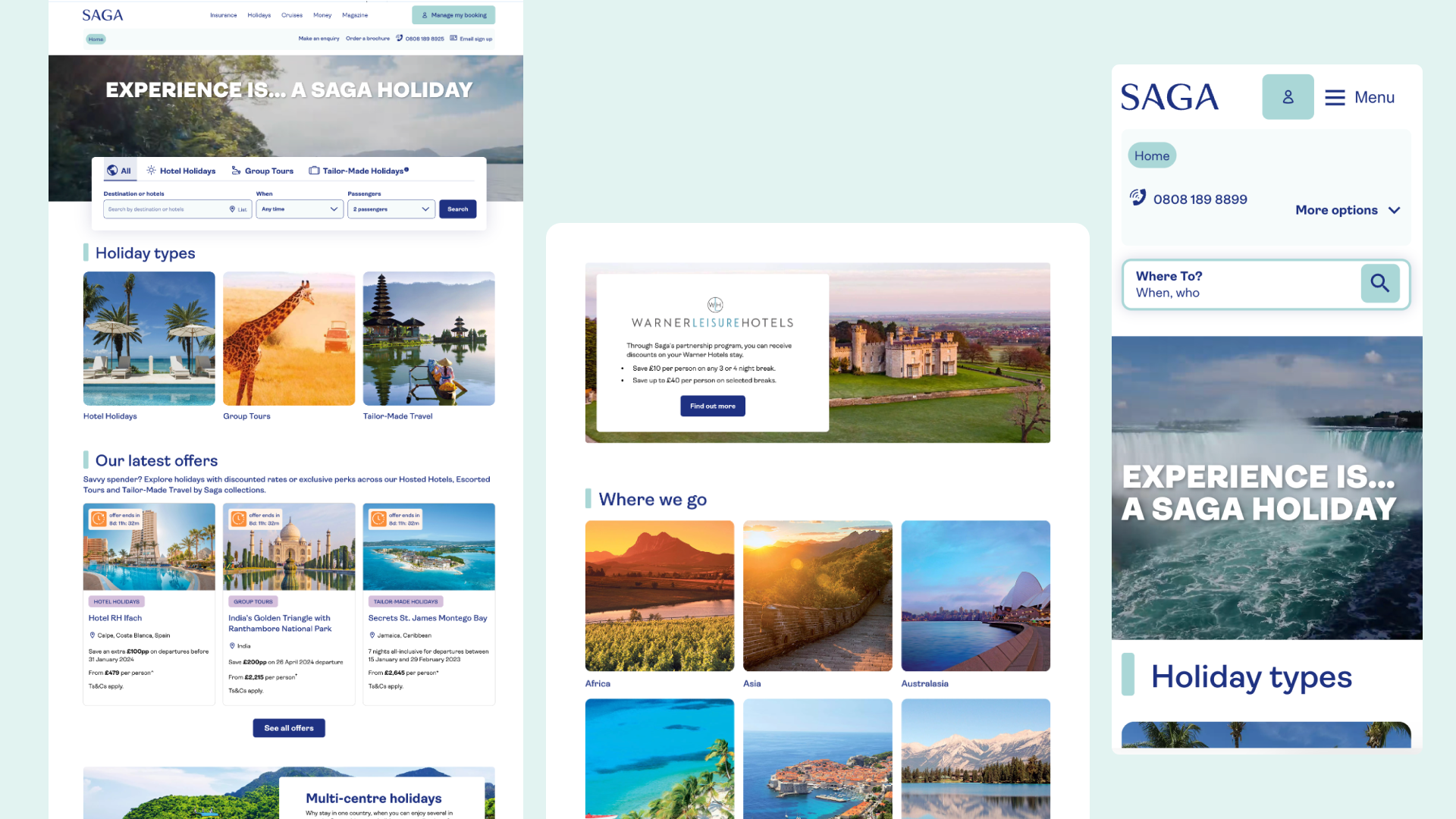Designs of the Saga Holidays homepage