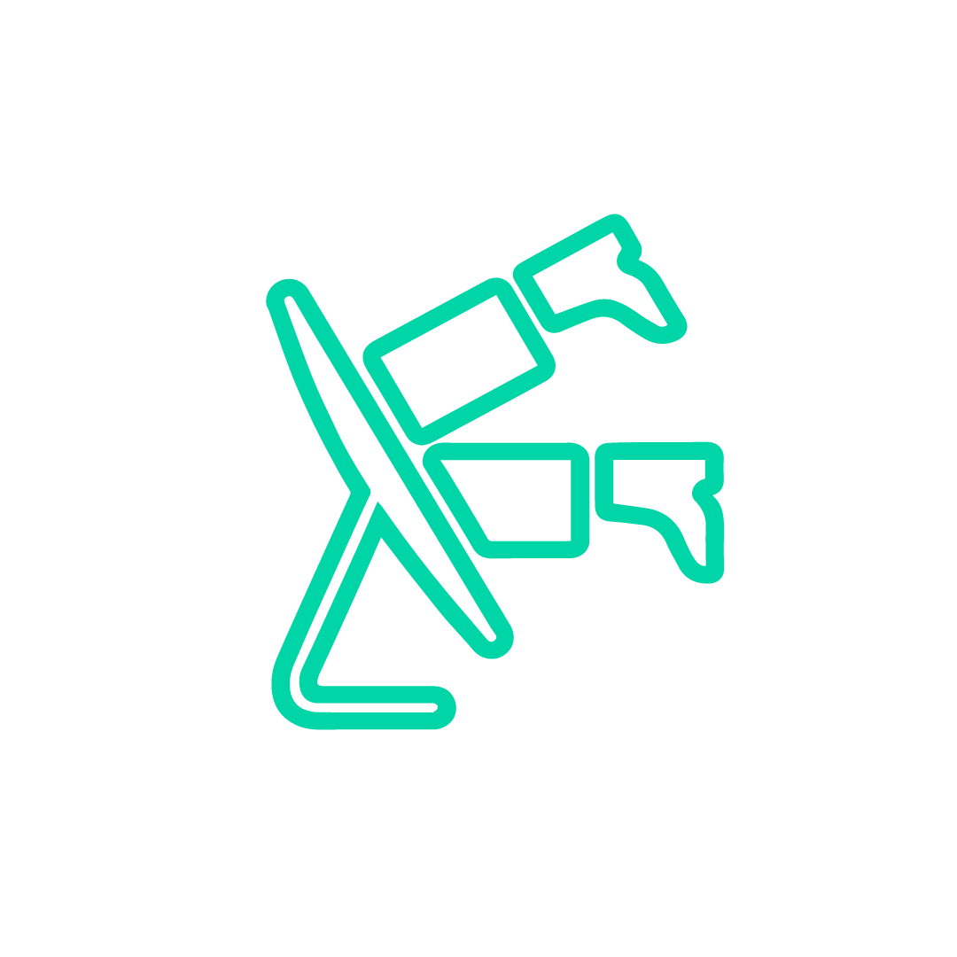 teal coloured icon of someone's legs in the air as they dive into a device screen