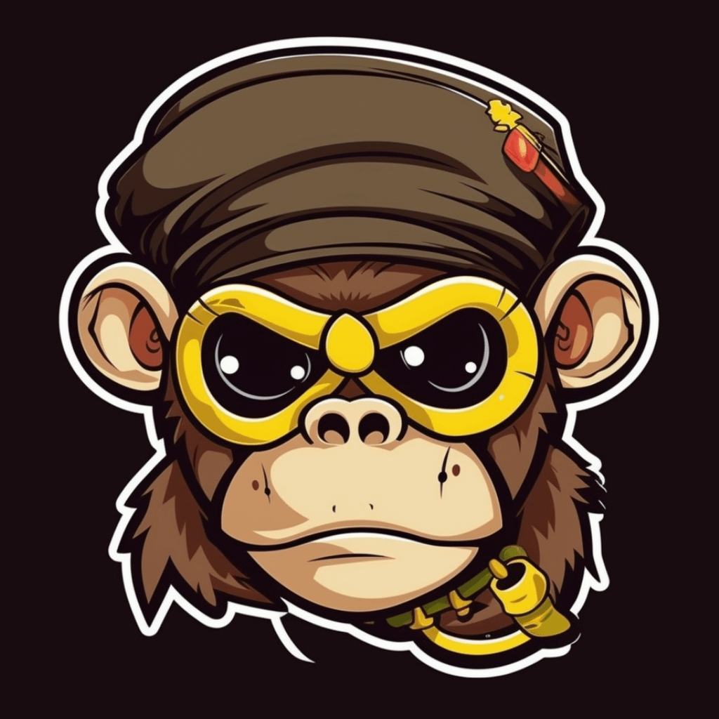 Logo of monkey with yellow glasses and green beret 